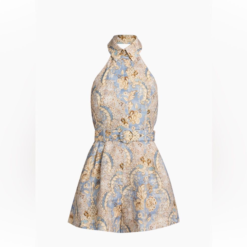 Zimmermann Blue and Gold Paisley Halter Romper